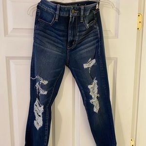 High waisted American Eagle ripped skinny jeans.